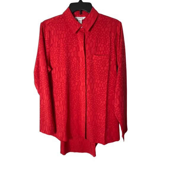 ATHLETA WOMEN'S RED URBANITE TEXTURED BUTTON-DOWN BLOUSE SZ M NWT - Picture 1 of 5